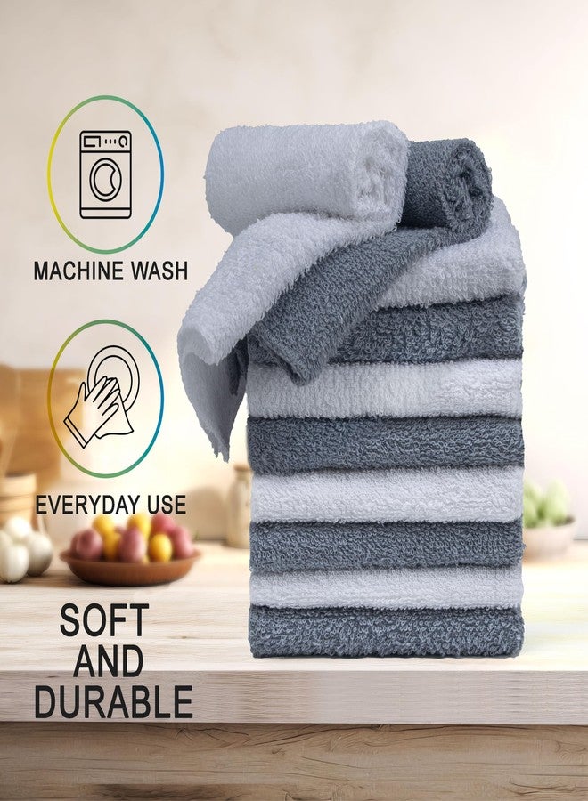 Textila Terry Washcloths - 12x12 Inches - Pack of 10 - Grey & White - Highly Absorbent, Soft Feel and Multipurpose Cotton Wash Cloths for Everyday Use - Image 2