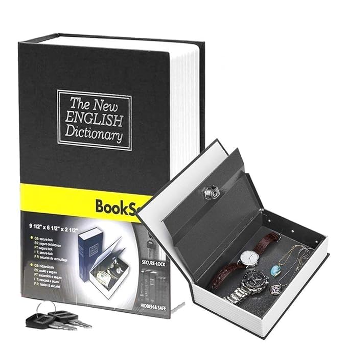 Aspeona Dictionary Book Style Jewellery Money Safe Cash Box Locker With Key 180x115x55 mm Medium 240x155x55 mm - Image 1