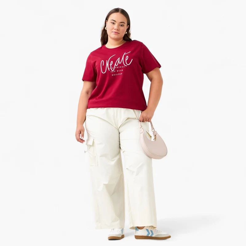  أولا بوبكن Plus Size Ulla Popken Slogan Print T-shirt