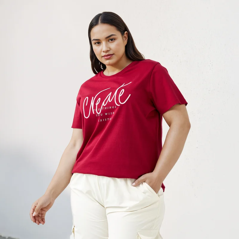 Ulla Popken Plus Size Ulla Popken Slogan Print T-shirt