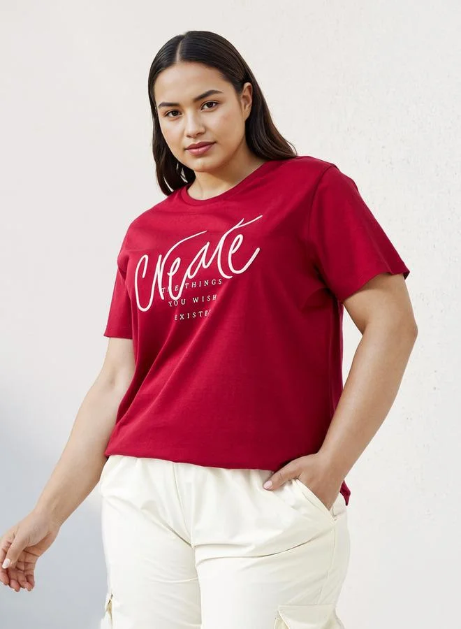 Ulla Popken Plus Size Ulla Popken Slogan Print T-shirt