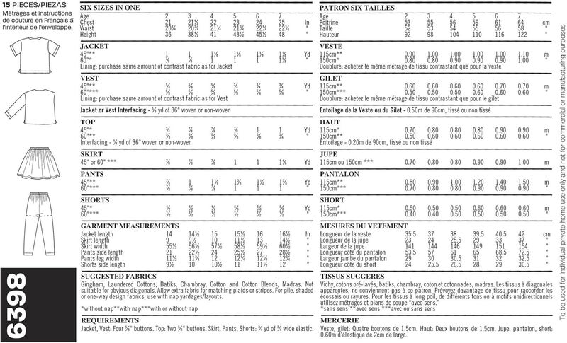 New Look Sewing Pattern 6398 for Kids - Unisex Top, Pants, Shorts, Skirt, and Reversible Jacket - Image 3