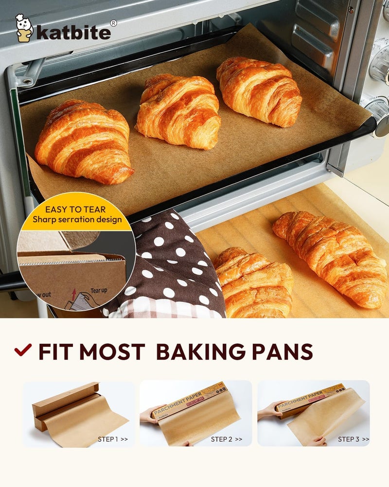 katbite Parchment Paper Roll 15in x 115ft, Unbleached Pachment Baking Paper Roll 145 Sq.Ft, Non-Stick and Extra Longer Parchment Paper with Portable Serrated Cutter for Baking,Cooking,Space-saving - Image 4