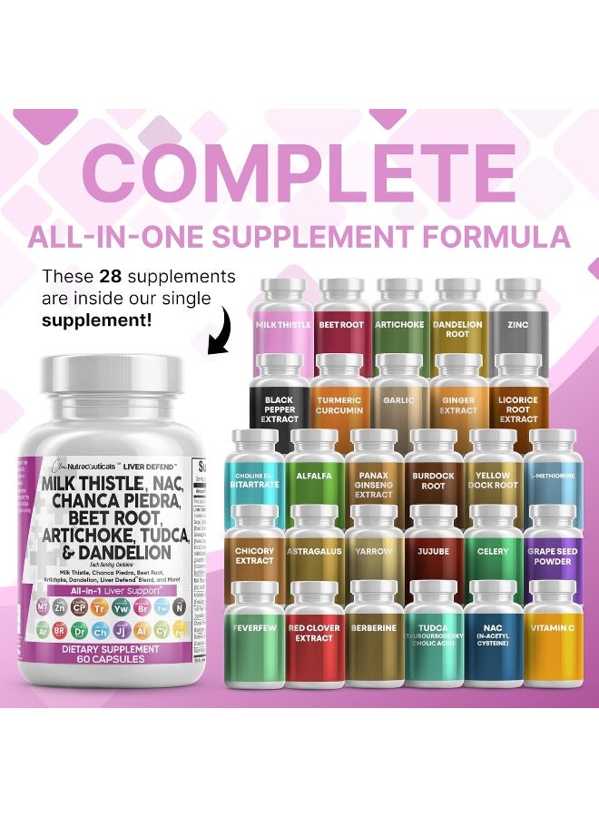 Clean Nutraceuticals Milk Thistle 3000mg NAC Chanca Piedra 2000mg Beet Root 2000mg Artichoke 2000mg Dandelion Root 1000mg - Liver Cleanse Detox & Repair Supplement Plus TUDCA Choline and Ginger - Made in USA 60 Caps - Image 2