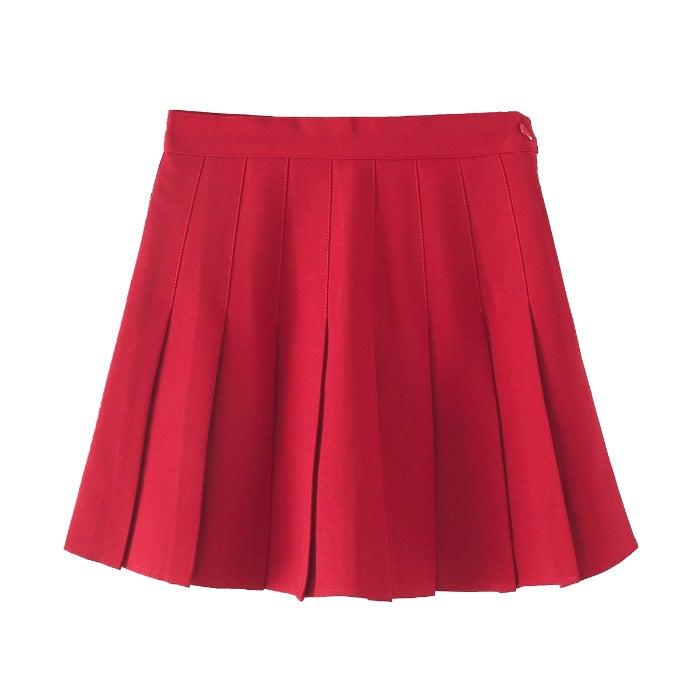 [lengthened safety pants zipper buttons] JK uniform skirt pleated skirt skirt spring summer skirt autumn and winter Red