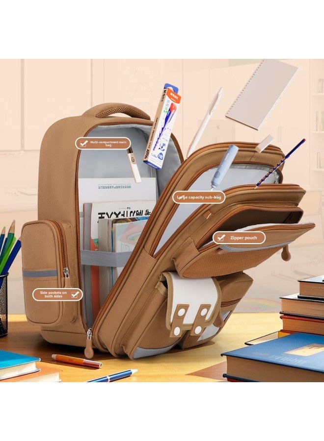Kapibala Schoolbag Lightweight Children's Schoolbag Boys Primary And Secondary School Students Ridge Protection And Lightening Girls' Backpack Wholesale-Color:Coffee Color Capibala (single School Ba - Image 5