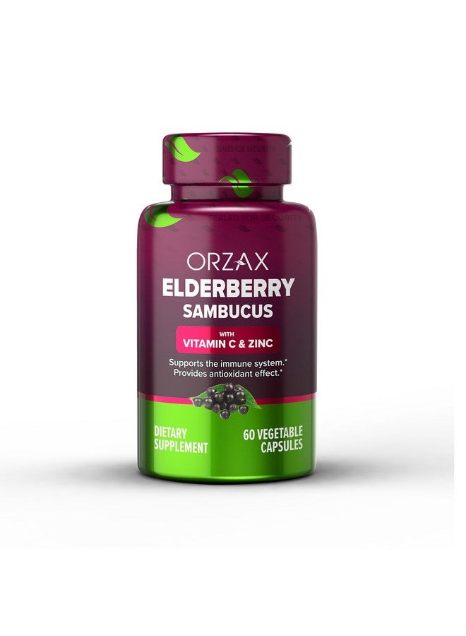 ORZAX Elderberry Capsules - Immune Support Supplement with Elderberry Vitamin C and Zinc - Antioxidants Supplement for Women and Men (60 Vegetable Capsules) - Image 1