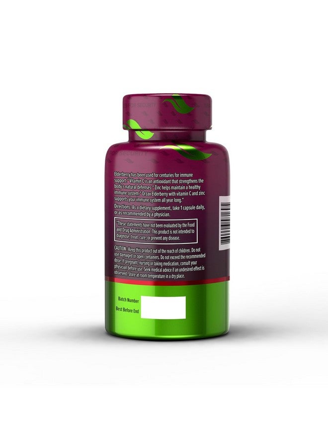 ORZAX Elderberry Capsules - Immune Support Supplement with Elderberry Vitamin C and Zinc - Antioxidants Supplement for Women and Men (60 Vegetable Capsules) - Image 2