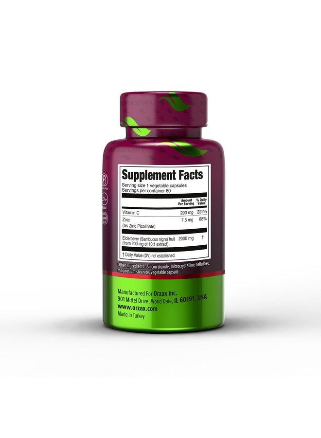 ORZAX Elderberry Capsules - Immune Support Supplement with Elderberry Vitamin C and Zinc - Antioxidants Supplement for Women and Men (60 Vegetable Capsules) - Image 3