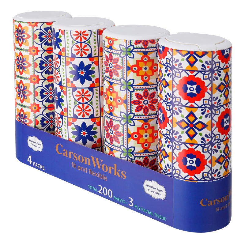 CarsonWorks Car Tissues Cylinder 4 Packs Canned Tissue Cylinder Tissue Boxes Fit for Car Cup Holder, Car Cup Holder Facial Tissues(4 Canisters/200 Tissues) - Image 1