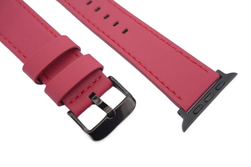 سوار ساعة ذكية سوار جلدي كلاسيكي متوافق باللون أحمر قابل للتعديل مع Apple Watch 38/40/41/42/44/45/49mm بملاءمة قابلة للتعديل وحزام بديل - Image 1
