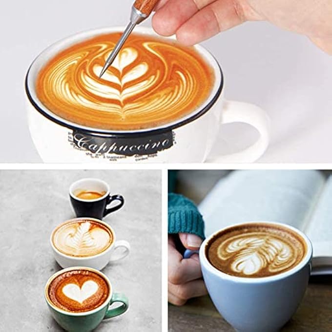ريحني قلم فن القهوة، إبرة فنية فاخرة، أداة باريستا، مقبض من خشب الورد، تزيين من الفولاذ المقاوم للصدأ، إبرة فنية للقهوة لزينة كابتشينو بحليب الإسبريسو - Image 4