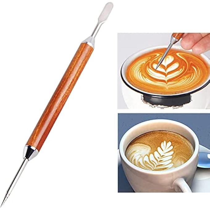 ريحني قلم فن القهوة، إبرة فنية فاخرة، أداة باريستا، مقبض من خشب الورد، تزيين من الفولاذ المقاوم للصدأ، إبرة فنية للقهوة لزينة كابتشينو بحليب الإسبريسو - Image 1