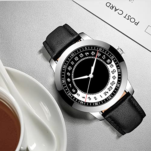 BOFAN 24 Hour Business Watches for Men Swiss Quartz Movement Waterproof Wrist Watch with Soft and Comfortable Genuine Strap(Black). - Image 5