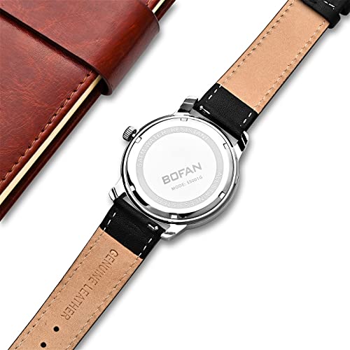BOFAN 24 Hour Business Watches for Men Swiss Quartz Movement Waterproof Wrist Watch with Soft and Comfortable Genuine Strap(Black). - Image 4