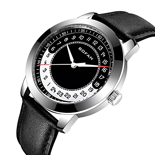 BOFAN 24 Hour Business Watches for Men Swiss Quartz Movement Waterproof Wrist Watch with Soft and Comfortable Genuine Strap(Black). - Image 3