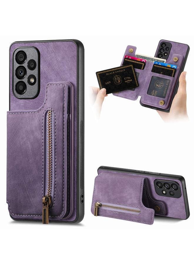 Green Tiger For Samsung Galaxy A32 5G Retro Leather Zipper Wallet Back Phone Case(Purple)