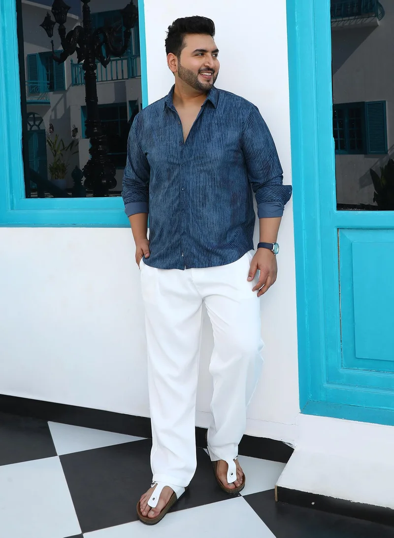 Instafab Plus  Instafab Plus Men's Indigo Blue Ribbed-Corduroy Shirt For Casual Wear | Spread Collar | Long Cuffed Sleeves | Button Closure | Plus Size Shirt Crafted With Comfort Fit For Everyday Wear for Men | Best Price UAE