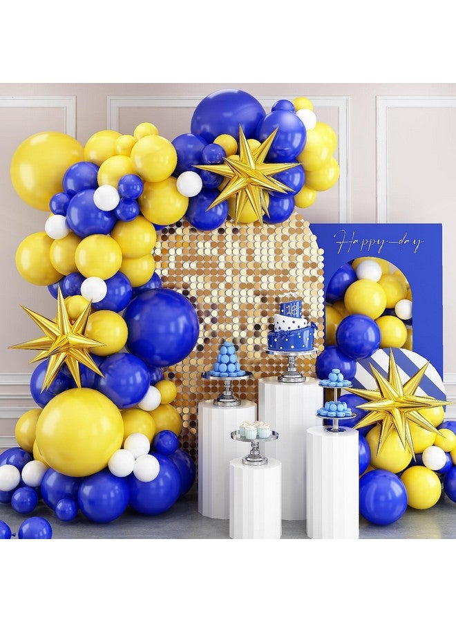 Biapian Blue And Yellow Balloon Arch Kit, Royal Blue White Yellow Balloon Garland Kit Latex Baloons With 4D Foil Star Balloons For Baby Shower Anniversary Birthday Wedding Graduation Office Party Diy - Image 1