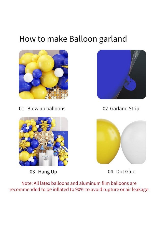 Biapian Blue And Yellow Balloon Arch Kit, Royal Blue White Yellow Balloon Garland Kit Latex Baloons With 4D Foil Star Balloons For Baby Shower Anniversary Birthday Wedding Graduation Office Party Diy - Image 3