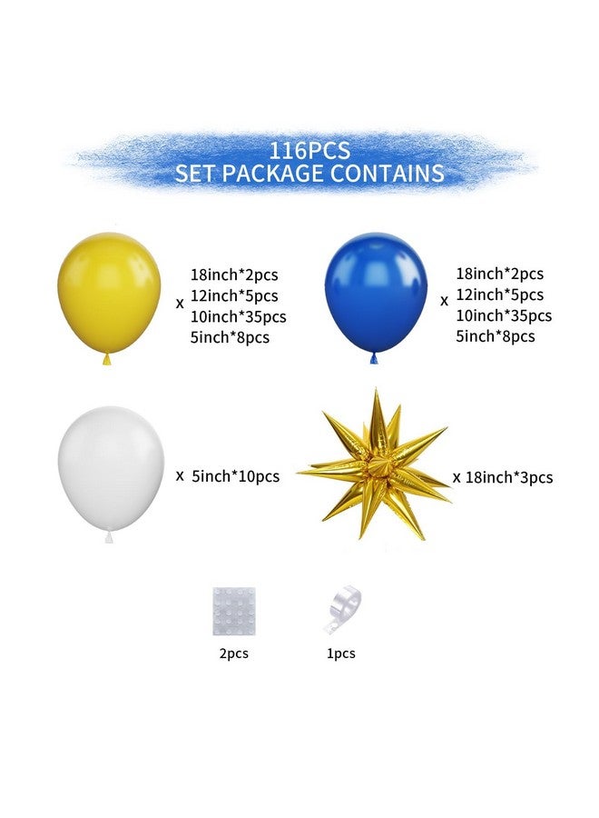 Biapian Blue And Yellow Balloon Arch Kit, Royal Blue White Yellow Balloon Garland Kit Latex Baloons With 4D Foil Star Balloons For Baby Shower Anniversary Birthday Wedding Graduation Office Party Diy - Image 2