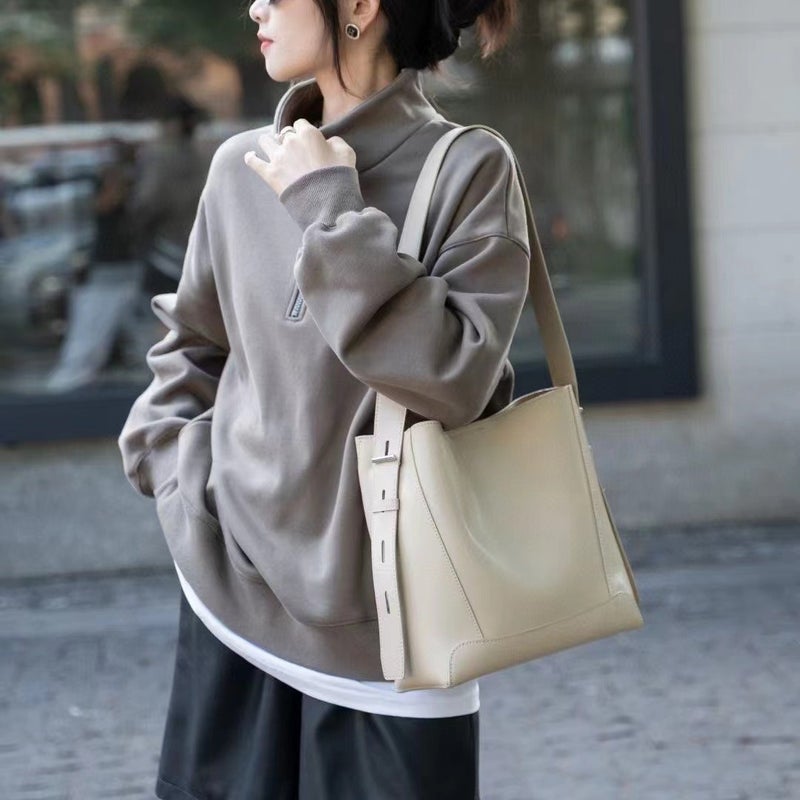 Leather Women'S Bag Commuter All-Match Tote Bag New Fashion Leather Women'S Shoulder Bag Cowhide Bucket Bag Spot - Image 5