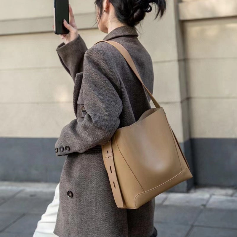 Leather Women'S Bag Commuter All-Match Tote Bag New Fashion Leather Women'S Shoulder Bag Cowhide Bucket Bag Spot - Image 3