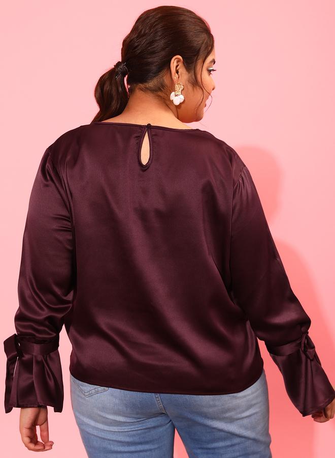 STREET 9 Embellished Satin Round Neck Top - Image 5