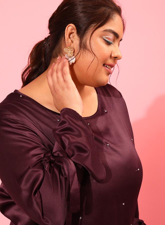 STREET 9 Embellished Satin Round Neck Top - Image 4