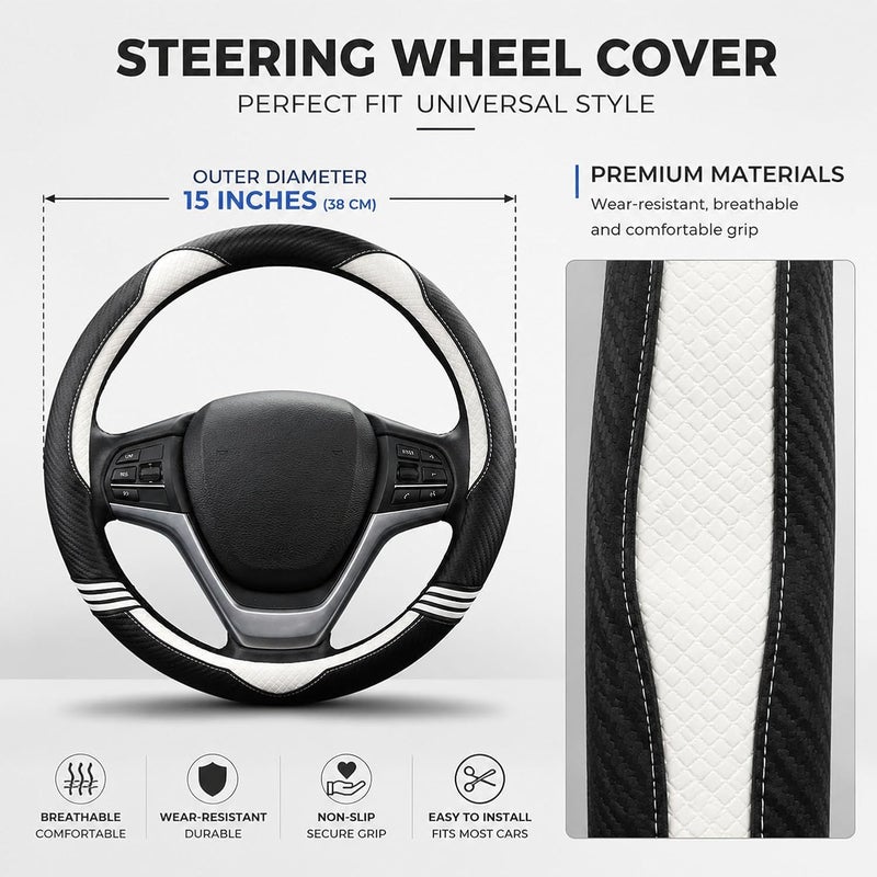 acdiac Cat Steering Wheel Cover for Women Girl Universal Microfiber Leather car Steering Wheel Covers 15 inch Anti-Slip auto Interior Accessories (B White) - Image 4