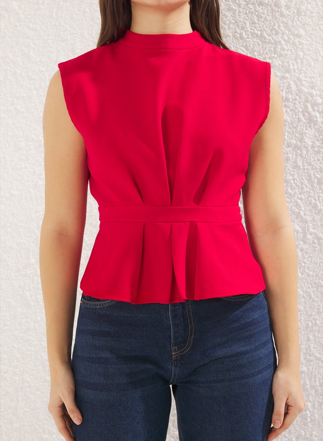 trendyol Red Woven Crew Neck Sleeveless Blouse - Image 3