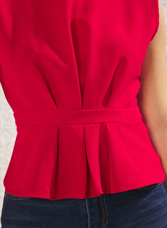 trendyol Red Woven Crew Neck Sleeveless Blouse - Image 4