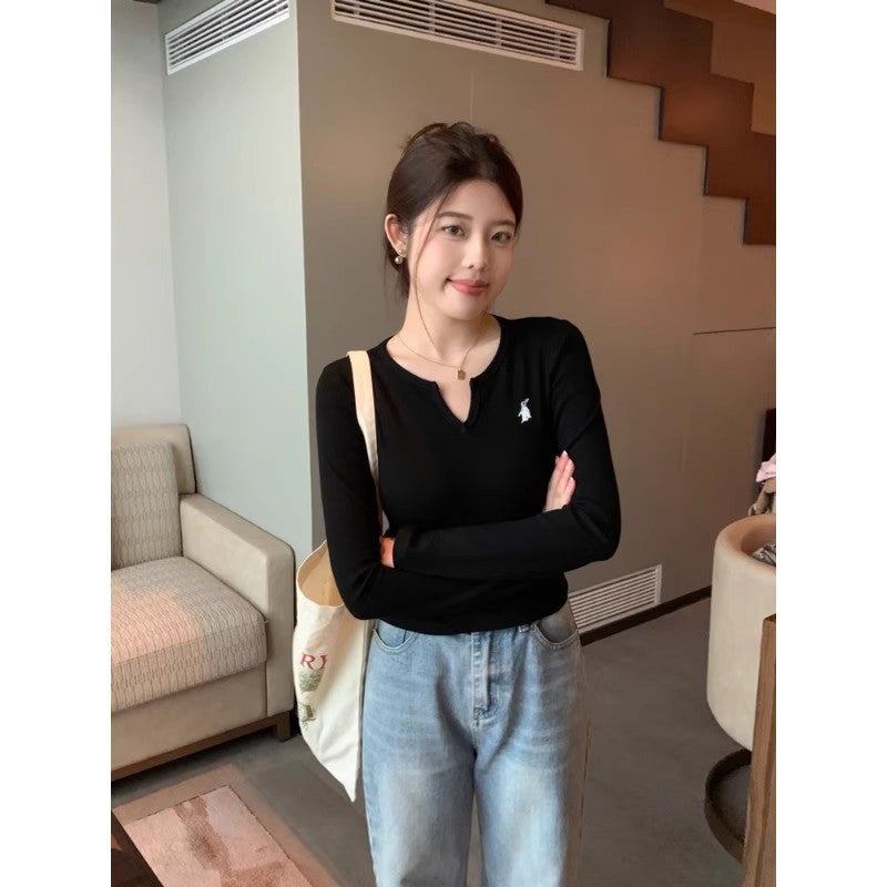 [Factory Source Straight Hair] Sweet Style Long-Sleeved Bottoming Shirt T-Shirt Autumn Slim Slimming Short Top - Image 5