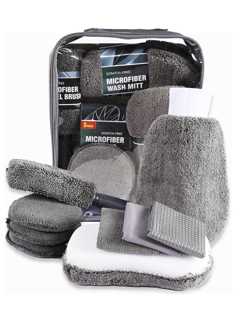 NNEWVANTE Car Cleaning Tools Kit Car Detailing Set Tire Brush Polishing Towel Cloth Wash Sponge Microfiber Cleaning Mitt Towels Kit  - Image 1