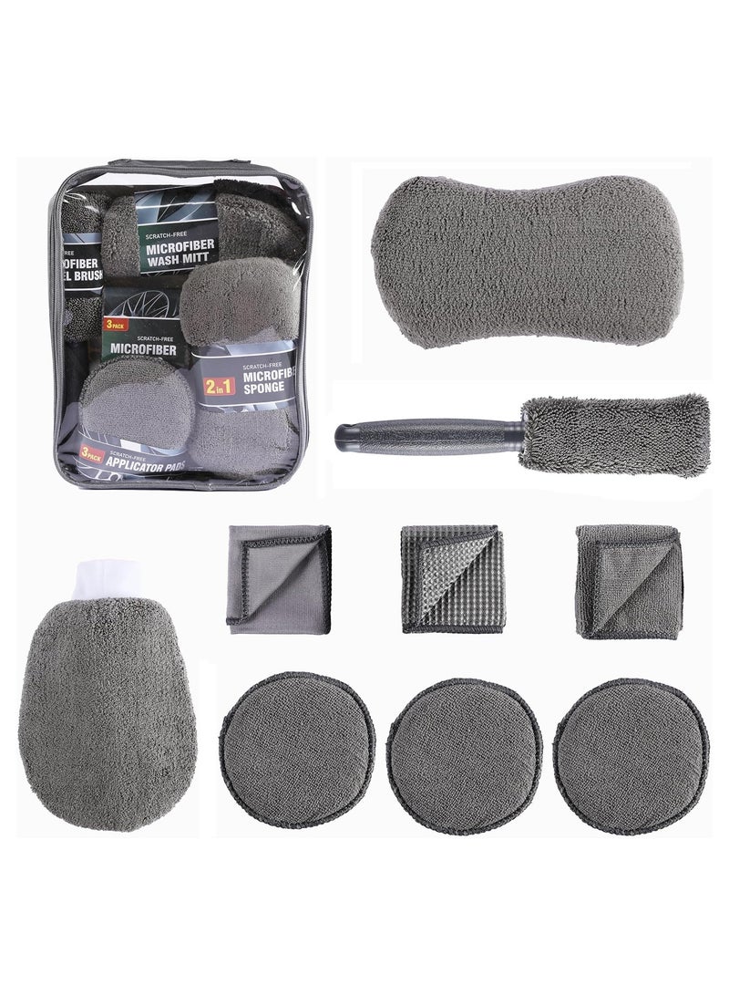 NNEWVANTE Car Cleaning Tools Kit Car Detailing Set Tire Brush Polishing Towel Cloth Wash Sponge Microfiber Cleaning Mitt Towels Kit  - Image 2