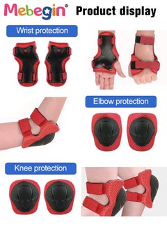 MEBEGIN 7 Pcs Multi-Sport Protective Gear Set with Adjustable Helmet Knee and Elbow Pads Wrist Guards fit for Multi Sports Scooter, Skateboarding, Biking, Roller Skating Red  - Image 4