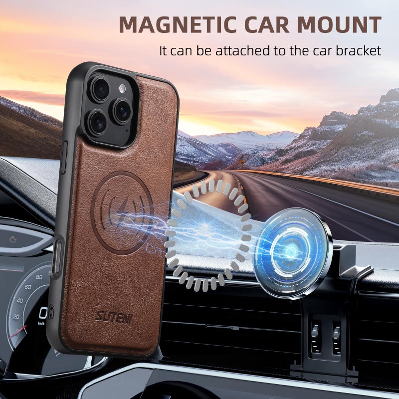Suteni For Iphone 17 G5 Cowhide Leather Magsafe Magnetic Phone Case(Brown) - Image 4