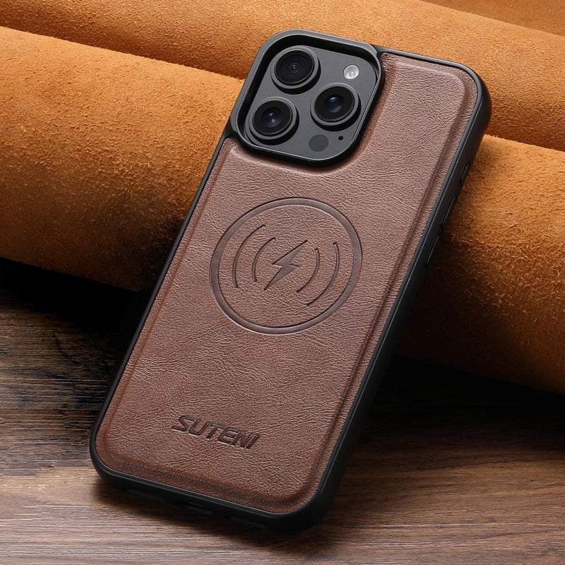 Suteni For Iphone 17 G5 Cowhide Leather Magsafe Magnetic Phone Case(Brown) - Image 2
