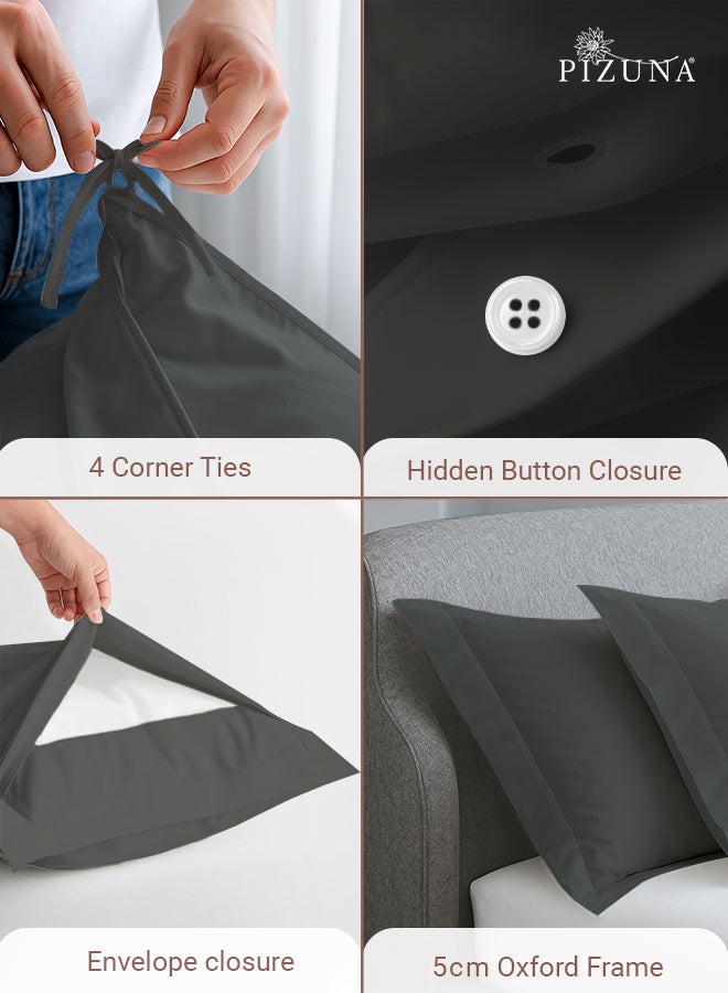 PIZUNA Pure Combed Cotton Duvet Cover Double 200x200 cm Dark Grey, 400 Thread Count Cool Breathable 100% Long Staple Cotton Sateen Weave Quilt Cover & 2 Pillowcases (Luxurious Bedding Set) - Image 4
