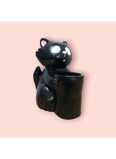 Taşdevri Life Tasdevri Life Black Cute Surprised Kitten Decorative Desktop Pencil Holder, Makeup Brush Holder, Organizer  - Image 3