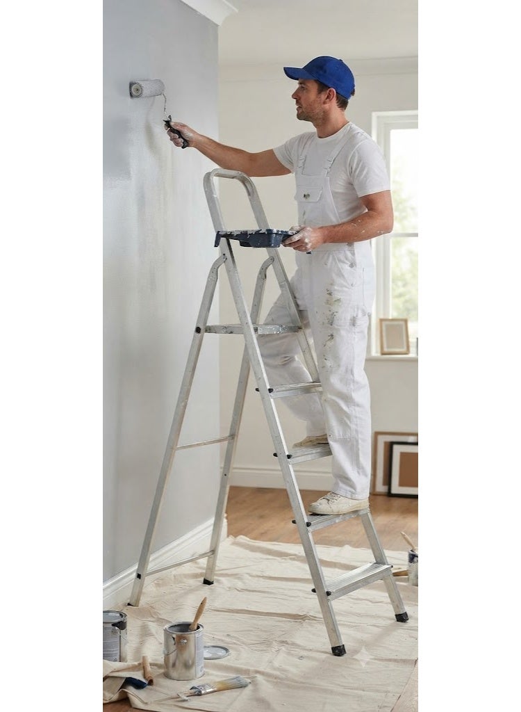 Robustline Heavy Duty Steel Ladder, Ultra Stable Folding Ladder. (8 Step, Silver) - Image 2