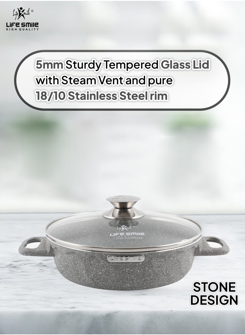Life Smile - LIFE SMILE Shallow Pots Set with Lid | 100% PFOA FREE | Non Stick Granite Coating Frying Pans set | Oven Safe | Double Handle (Grey (Induction Base), 20/24/28 CM) - Image 1