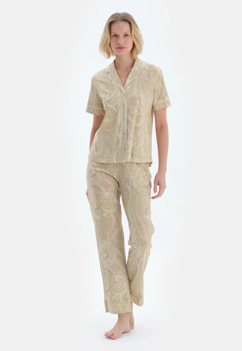 dagi  Graphic Regular/Classic Fit Shirt & Trousers Pajama Sets Spread Collar Cotton Blend Sleepwear for Women | Best Price UAE