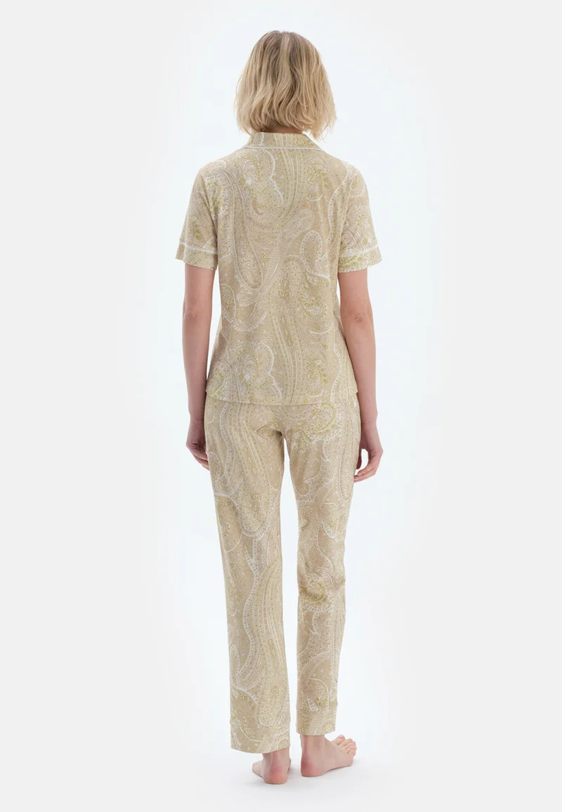 dagi Graphic Regular/Classic Fit Shirt & Trousers Pajama Sets Spread Collar Cotton Blend Sleepwear