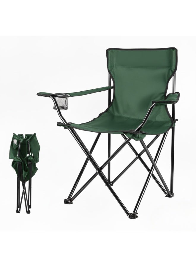 DORMICO Portable Folding Camping Chair with Cup Holder Lightweight Outdoor Chair Metal Frame for Beach Camping Travel Green - Image 1