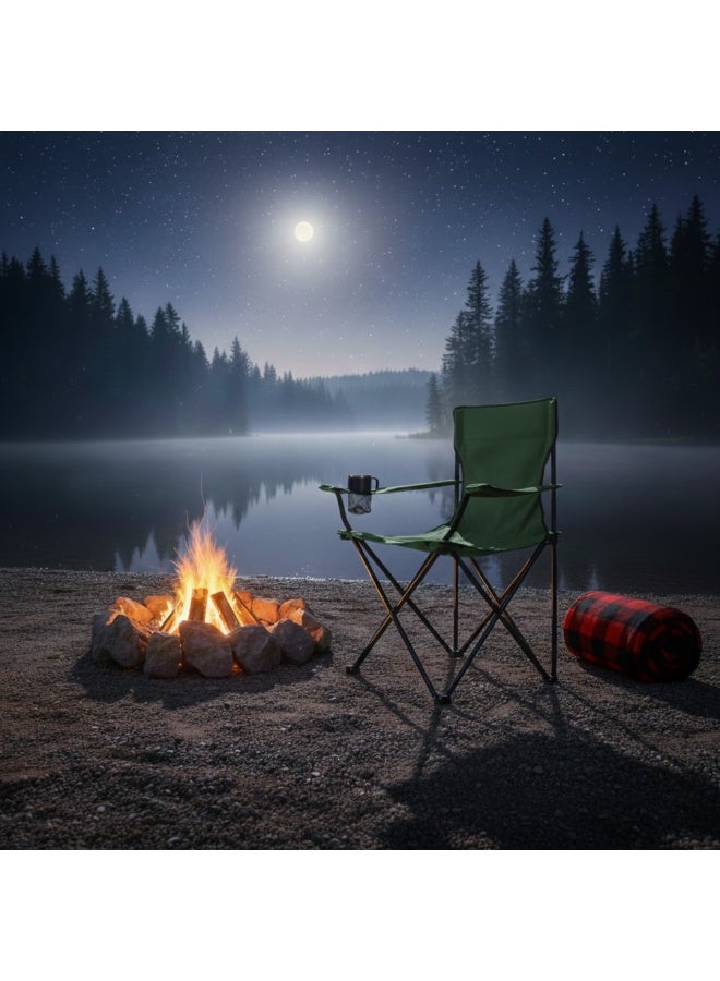 DORMICO Portable Folding Camping Chair with Cup Holder Lightweight Outdoor Chair Metal Frame for Beach Camping Travel Green - Image 2