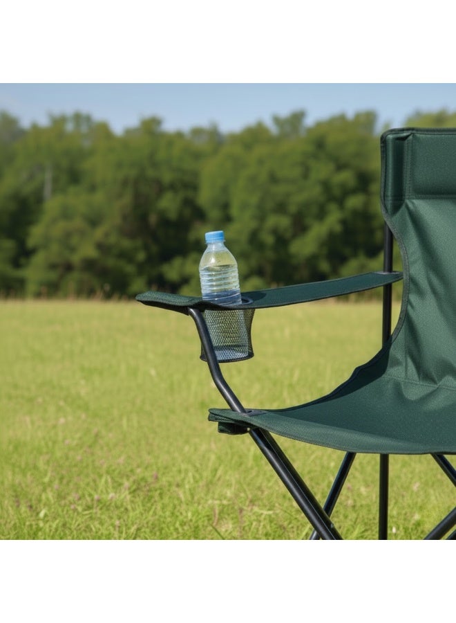 DORMICO Portable Folding Camping Chair with Cup Holder Lightweight Outdoor Chair Metal Frame for Beach Camping Travel Green - Image 3