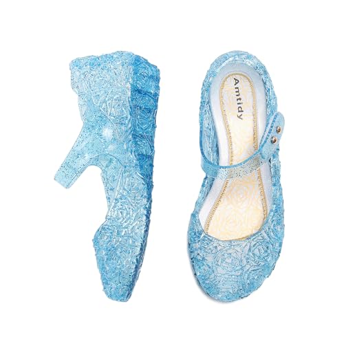 Amtidy Flats Mary Jane Dance Party Cosplay Shoes, Snow Queen Princess Birthday Sandals for Little Girls, Toddler Blue 6.5M Toddler - Image 1