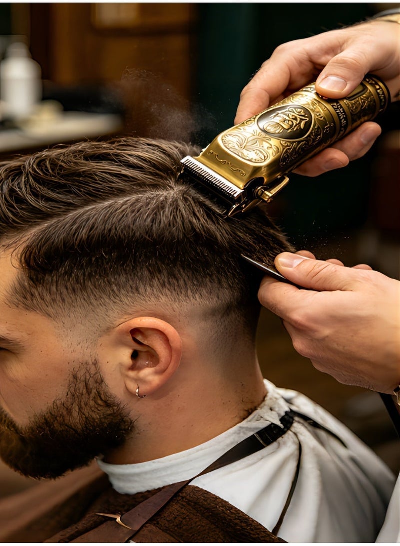 Retro gold rechargeable electric hair clipper with 1mm, 2mm, 3mm, 4mm limit gauges (4pcs), equipped with a cleaning brush + USB charging cable, with 4-hour extended battery life, suitable for both adults and children. - Image 4
