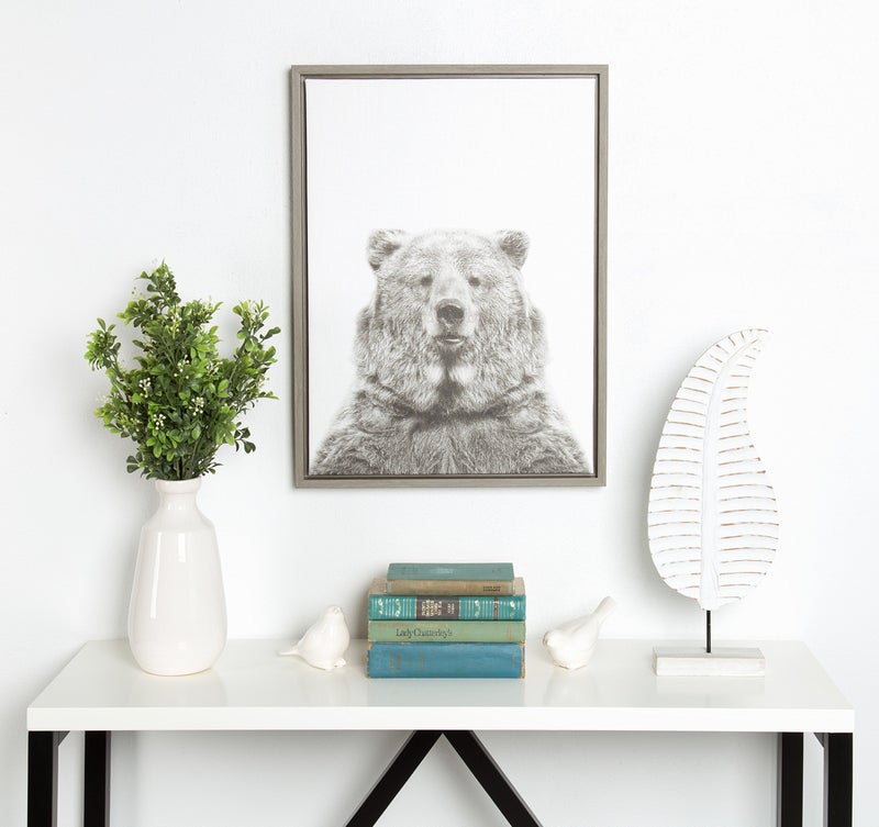 Kate and Laurel Sylvie Bear Animal Print Black and White Portrait Framed Canvas Wall Art by Simon Te Tai, 18x24 Gray - Image 4